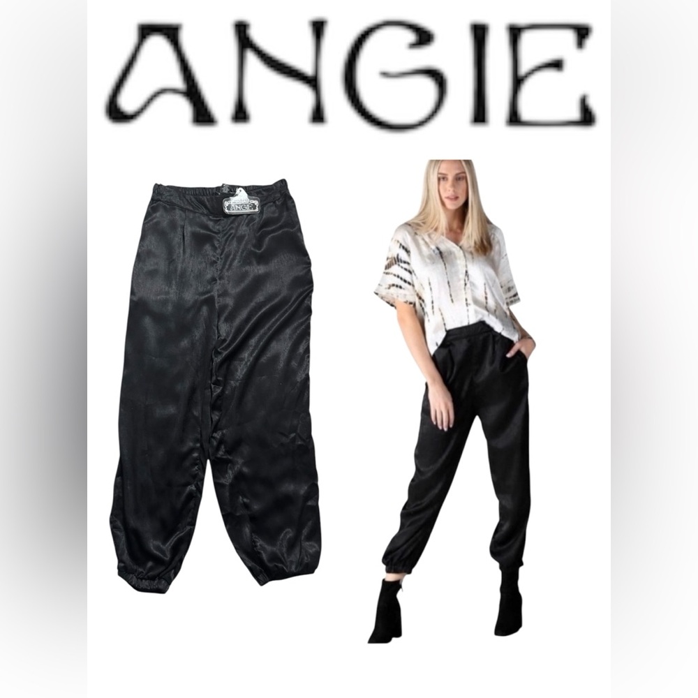 NWT Angie Black Satin Joggers